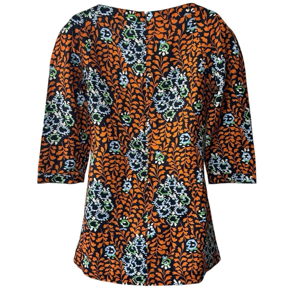 Tory Burch 100% Linen Multicolor Geometric Floral Tunic‎ Blouse Resort Coastal 4